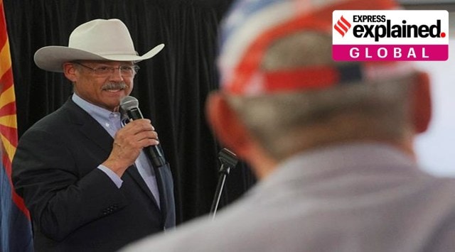 Republican candidate for Arizona Secretary of State Mark Finchem speaks during a campaign stop on the Arizona First GOTV Bus Tour, ahead of the midterm elections, in Phoenix, Arizona, U.S., November 7, 2022. (REUTERS/Brian Snyder)