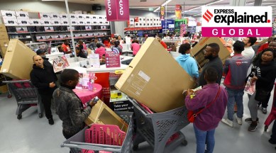 Shoppers buy items during Black Friday in Cape Town.