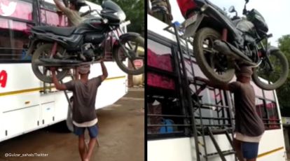 Even Captain America won't': Netizens stunned as man balances motorbike on  head, takes it atop bus | Trending News,The Indian Express