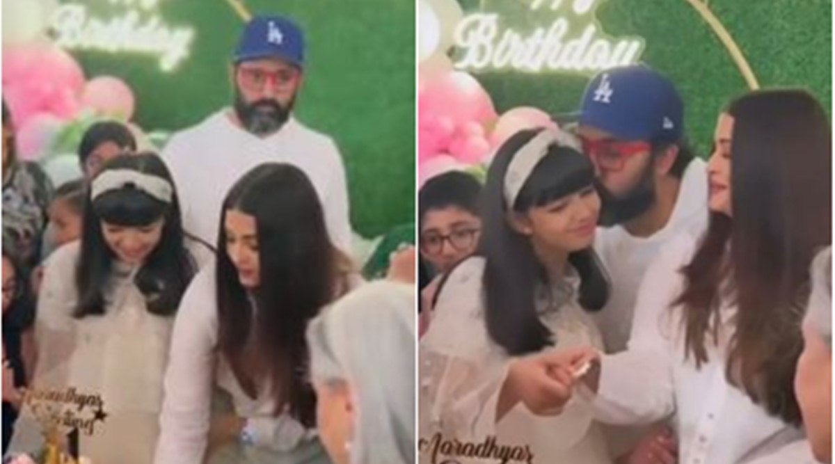 Inside Aaradhya Bachchan’s birthday party: Abhishek Bachchan kisses Aishwarya Rai, birthday girl feeds cake to grandad Amitabh Bachchan. Watch