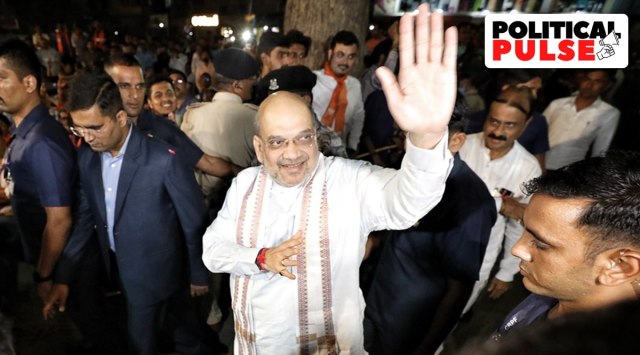 Union Home Minister Amit Shah in Naranpura constituency on November 14. (Express Photo: Nirmal Harindran)
