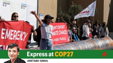 Activists hold a rapid response demonstration to implore countries to phase out all fossil fuels, at the COP27 climate summit in the Red Sea resort of Sharm el-Sheikh, Egypt, November 18, 2022. (REUTERS)