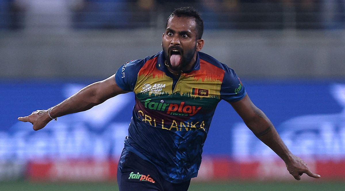 Sri Lanka's Chamika Karunaratne celebrates after taking the wicket of Pakistan's Haris Rauf . (REUTERS) 
