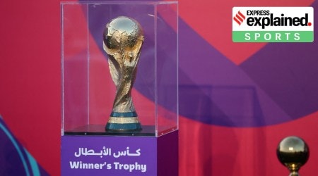 The World Cup trophy on display during the event. (Reuters Photo: Carl Recine)