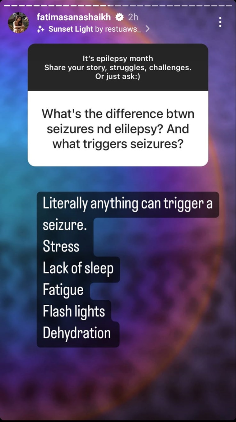 Fatima Sana Shaikh, Fatima Sana Shaikh health, Fatima Sana Shaikh news, Fatima Sana Shaikh opens up about epilepsy, Fatima Sana Shaikh seizures, Fatima Sana Shaikh neurological disorder, convulsions, indian express news