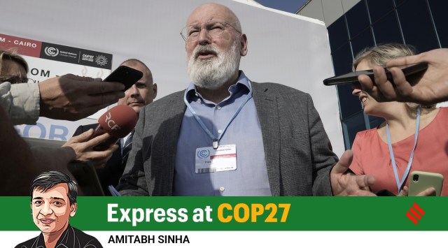Frans Timmermans, executive vice-president of the European Commission, speaks with the media at the COP27 Climate Summit in Sharm el-Sheikh, Egypt, on Tuesday. (AP)