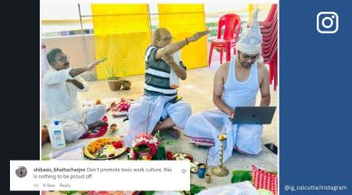 Groom works on laptop at his wedding, Internet divided, toxic work culture, work from home, Kolkata, Calcutta, wedding, India, viral, trending, Indian Express