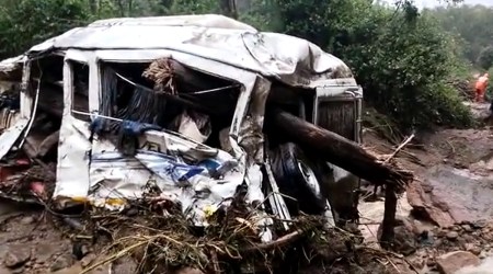 Vadakara resident Roopesh was unable to escape from his vehicle when the landslide hit the Munnar-Vattavada road, police said. (Image: Screengrab)