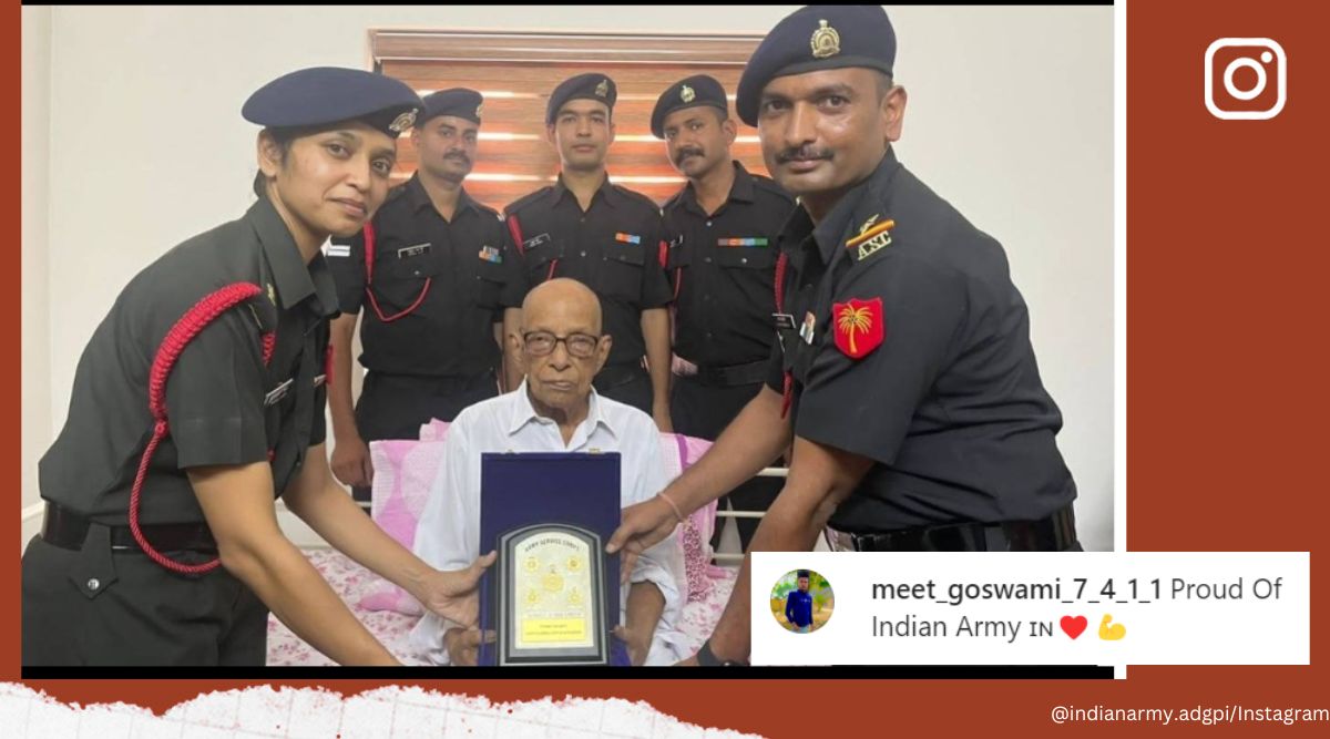 Indian Army, Army veteran, 100th birthday, Army felicitates veteran on 100th birthday, Havildar K K Gopalakrishnan Nair, viral, trending, Indian Express