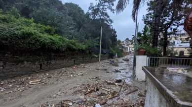 Debris are seen on the street, following a landslide on the Italian holiday island of Ischia, Italy, in this handout photo obtained by Reuters on November 26, 2022. (Carabinieri/Handout via REUTERS)