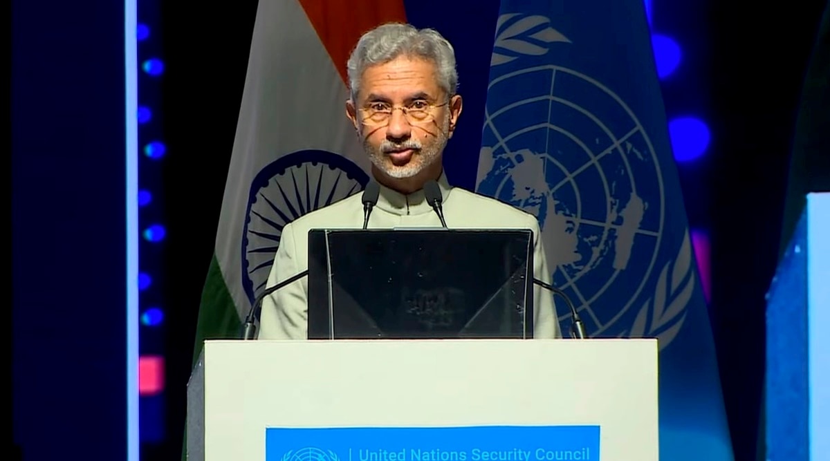 External Affairs Minister S Jaishankar addresses during a special meeting of the United Nations Security Councils Counter Terrorism Committee (CTC), in Delhi, Saturday, Oct. 29, 2022. (PTI Photo). India on Thursday, 3.11.22 rejected references to Jammu and Kashmir in a China-Pakistan joint statement. (PTI/FILE)