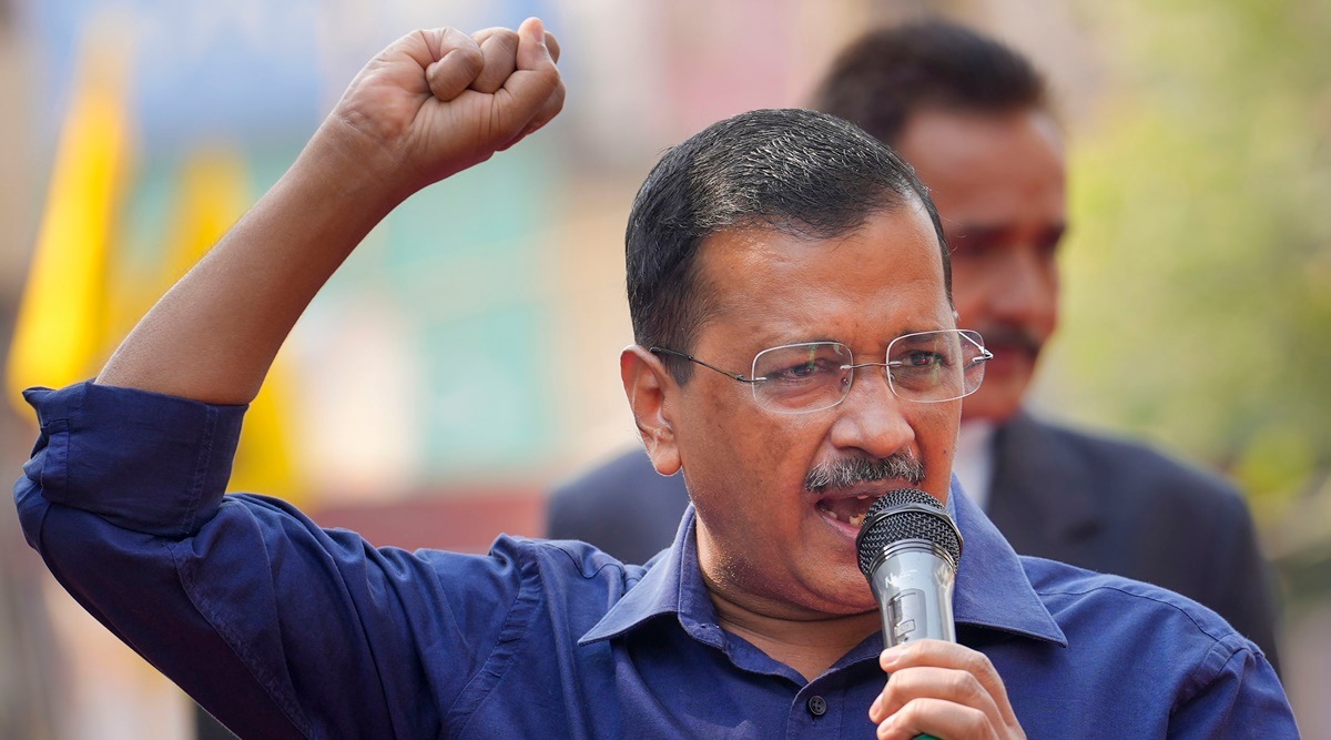 Delhi Chief Minister Arvind Kejriwal speaks during a public meeting ahead of Municipal Corporation of Delhi (MCD) elections, at Paharganj in New Delhi, Sunday, Nov. 20, 2022. (PTI Photo)