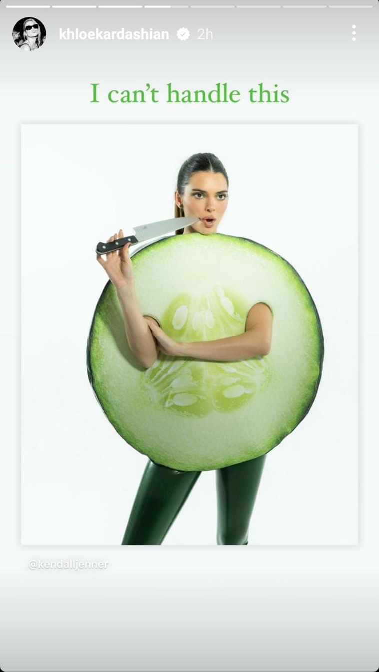 Kendall Jenner, Kendall Jenner Halloween look, Kendall Jenner news, Kendall Jenner costume, Kendall Jenner as a cucumber, Kendall Jenner cucumber gate, Kendall Jenner meme, indian express news