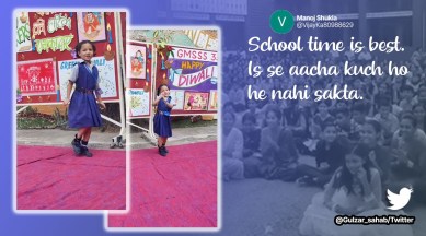 Little girl performs on Rajasthani song in front of students and teachers, school function, dance, little girl dances, viral, trending, Indian Express