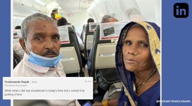 Man buys food for UP couple who boarded flight for the first time, UP couple on flight, kindness, LinkedIn, viral post, viral, trending, Indian Express