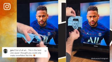 Neymar, Eduardi Tsokolakyan, man cuts out face mask to create realistic portraits, Brazil, FIFA World Cup, Brazil football, as Cristiano Ronaldo, Lionel Messi, Cinor McGregor, Michael Jackson and actor Cillian Murphy, Thomas Shelby, viral, trending, Indian Express
