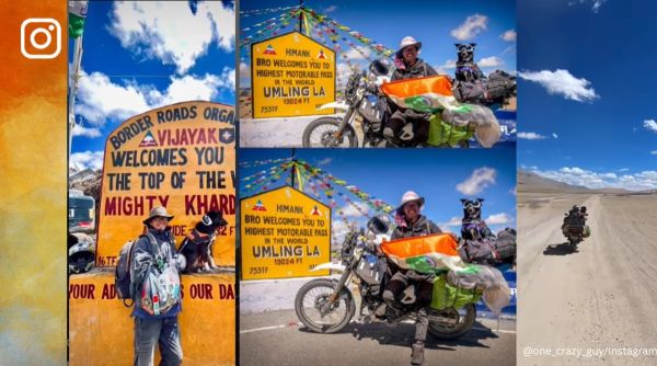 Man goes to Ladakh on roadtrip with his dog, Ladakh trip, pet dog, Umling La pass, world's highest motorable road, viral, trending, Indian Express