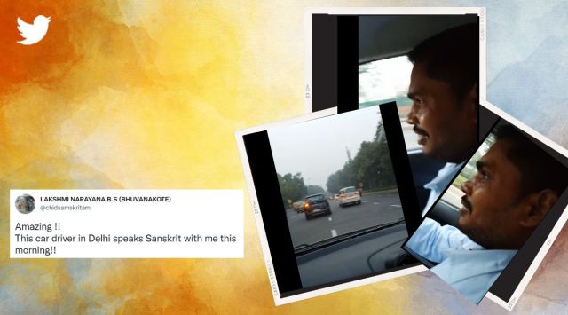 Man's conversation with cab driver in Sanskrit, Sanskrit, fluent language, Delhi, cab driver speaks Sanskrit, viral video, Twitter, viral, trending, Indian Express