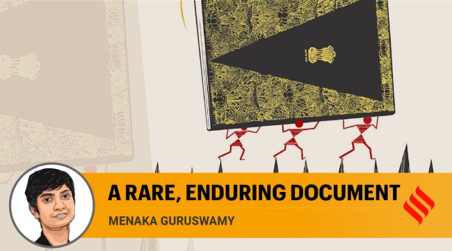 As the legal historian Rohit De writes, the Constitution, had its inspiration in sources like Tilak’s Swaraj Bill of 1895 and the Declaration of Rights of 1918. (Illustration by CR Sasikumar)