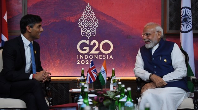 Prime Minister Narendra Modi with his British counterpart Rishi Sunak in Bail during G20 summit (Photo- Twitter/@narendramodi)