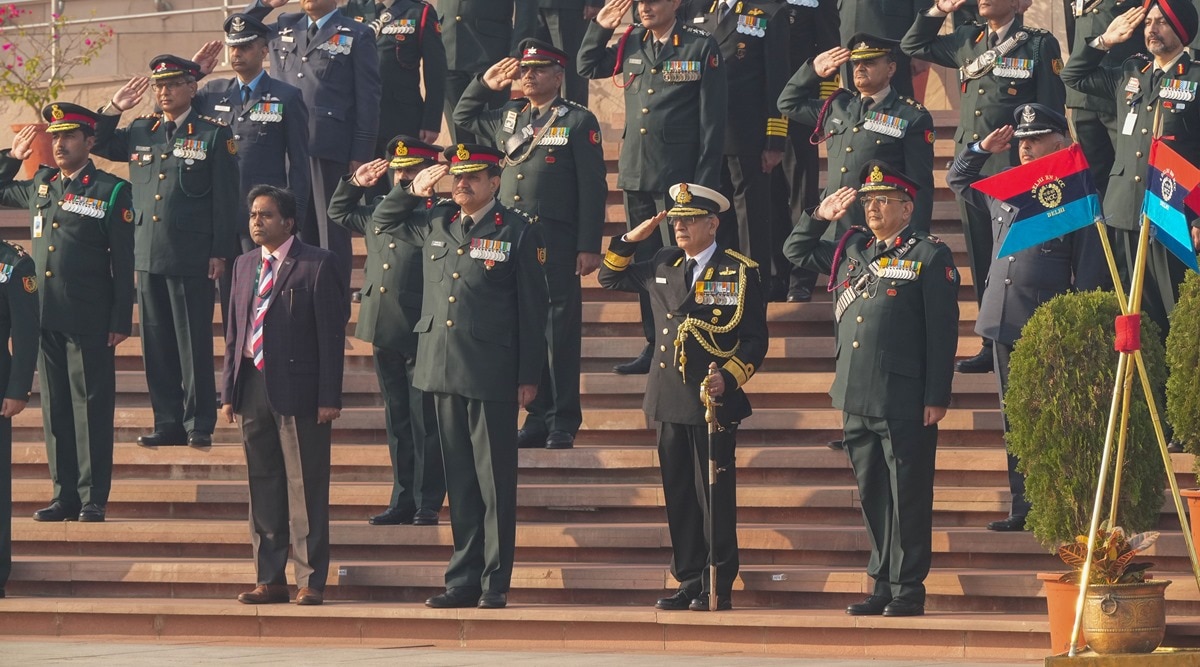 NCC officers pay homage at the National War Memorial on the occasion of NCC Raising Day, in New Delhi (PTI)