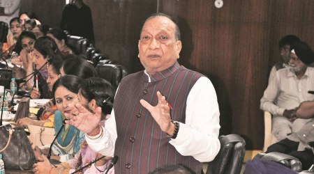 During the Mohali Municipal Corporation House meeting on Thursday. (Express Photo by Jasbir Malhi)