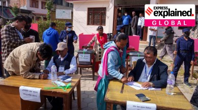 Ahead of Sunday’s polling, people participate in a mock election earlier this month as a part of a voter education programme in Lalitpur, Nepal. (AP Photo)