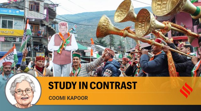 Supporters of Congress candidate Sunder Singh Thakur during an election campaign rally ahead of Himachal Pradesh Assembly elections, in Kullu. (PTI Photo)