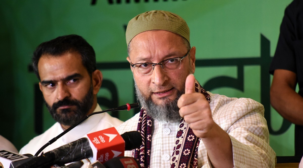 AIMIM president Asaduddin Owaisi addressing a press conference in Jaipur on 31/05/2022. His party will be contesting the Gujarat Assembly polls and has announced 14 candidates so far. (Express File Photo by Rohit Jain Paras)