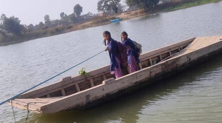 Kareena Kaur and Kirna Rani on their way to school. (Express photo)