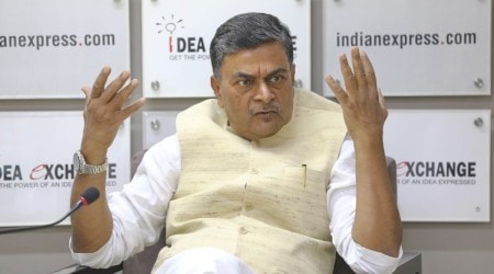 Power Minister R K Singh at the session. (Express Photo by Abhinav Saha)