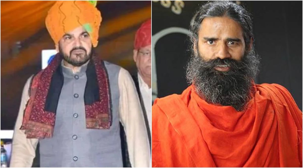 This is a combination image of BJP MP Brij Bhushan Sharan Singh (left) and Patanjali founder Ramdev.