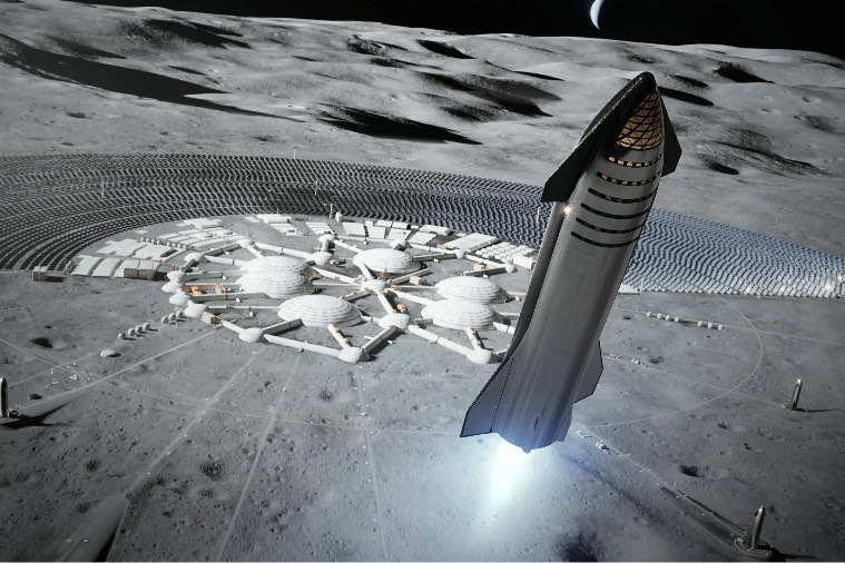 Starship arriving at a moon base
