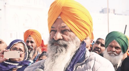 Sucha Singh Langah apologises in Amritsar on Saturday. (Express Photo by Rana Simranjit Singh) 