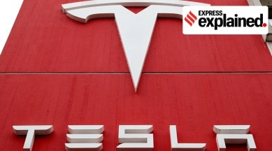Logo of car manufacturer Tesla.
