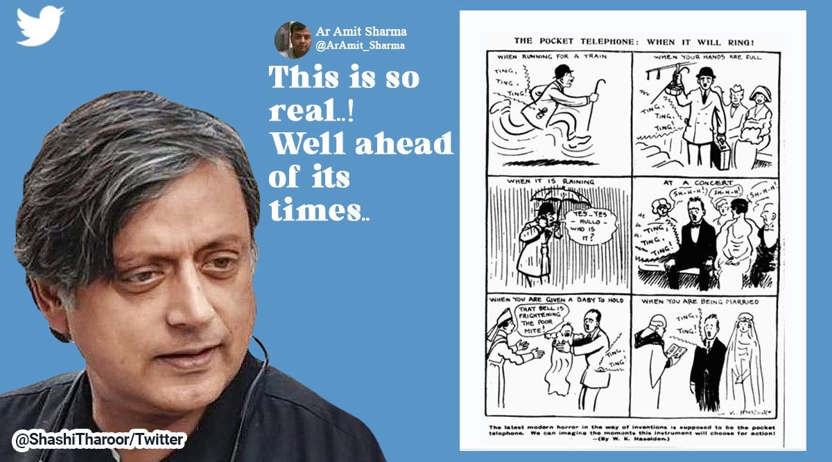 Shashi Tharoor shares a 1919 'The pocket telephone' cartoon, netizens laud  cartoonist's foresight | Trending News,The Indian Express