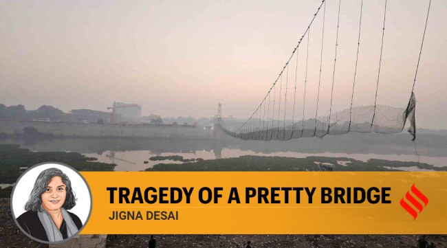 The suspension bridge collapse in Morbi killed 135 people. (Express photo by Nirmal Harindran)