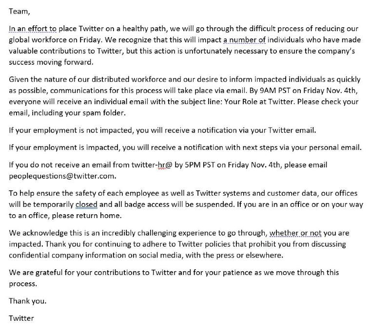Twitter to start layoffs today: Internal email | Technology News,The ...
