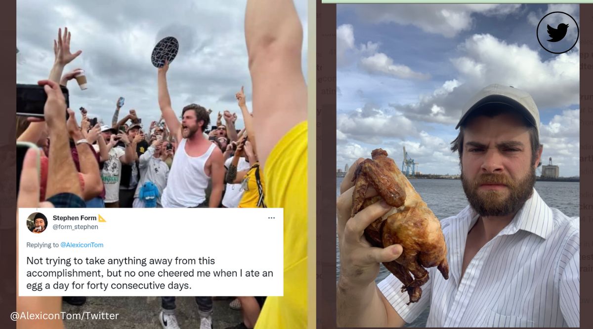 US man eats rotisserie chicken for 40 consecutive days, Alexander Tominsky, Philadelphia, The Philadelphia Chicken Man, Twitter, food challenge, bizarre, viral, trending, Indian Express