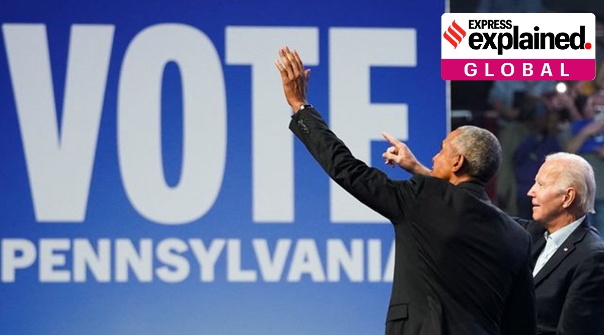 U.S. President Joe Biden and former President Barack Obama attend a campaign event for Democratic U.S. senatorial candidate John Fetterman and Democratic nominee for Pennsylvania governor Josh Shapiro in Philadelphia, Pennsylvania, U.S. November 5, 2022. (REUTERS)