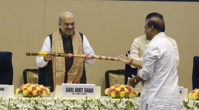 Union Home Minister Amit Shah and Assam Chief Minister Himanta Biswa Sarma at an event to mark the 400th birth anniversary of Lachit Barphukan, in New Delhi on Thursday. (Express photo by Anil Sharma)