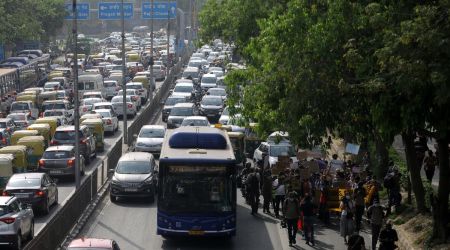 File photo of protestors leading a march against global warming in Delhi. (Express photo by Amit Mehra)