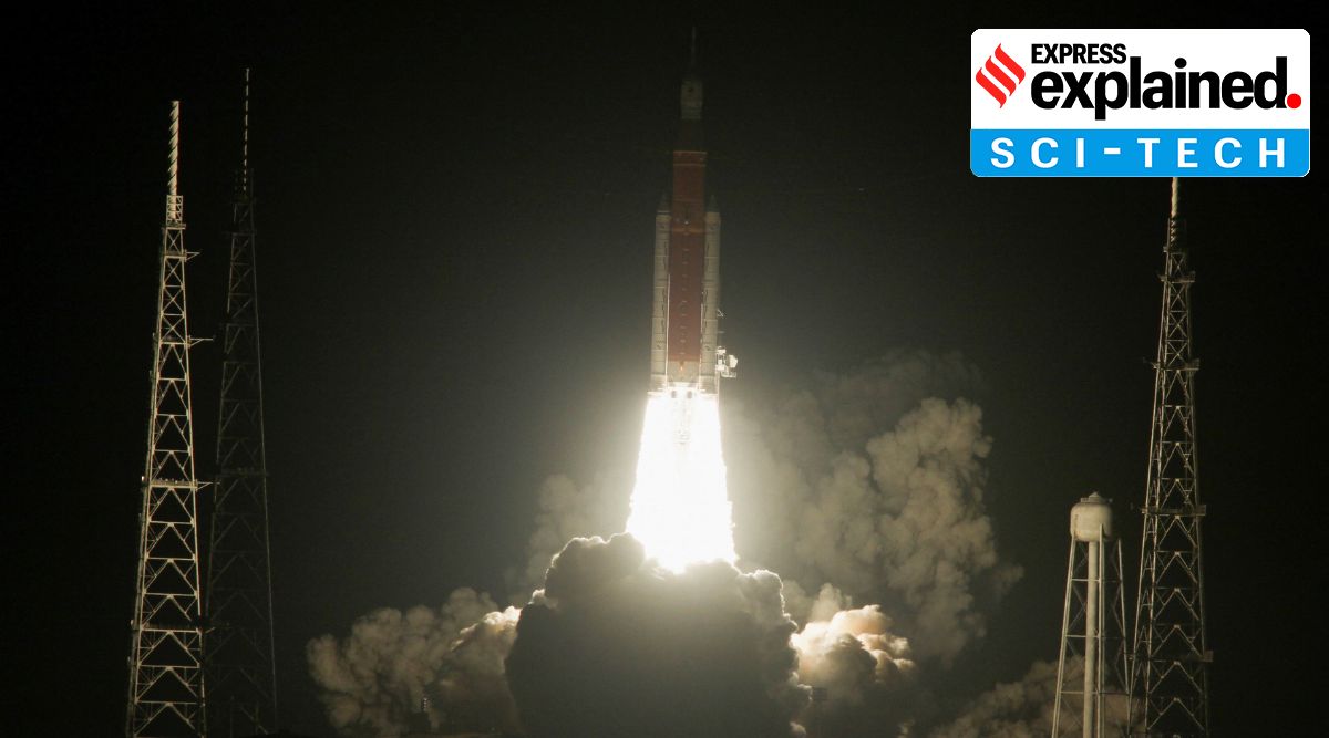 NASA's next-generation moon rocket, the Space Launch System (SLS) rocket with the Orion crew capsule, lifts off from launch complex 39-B on the unmanned Artemis 1 mission to the moon at Cape Canaveral, Florida. (Reuters)