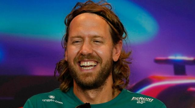 Sebastian Vettel of Germany and Aston Martin F1 Team reacts in a press conference during previews ahead of the F1 Grand Prix of Abu Dhabi at Yas Marina Circuit in Abu Dhabi, United Arab Emirates, Thursday, Nov. 17, 2022. The Emirates Formula One Grand Prix will take place on Sunday. (AP Photo/Kamran Jebreili)