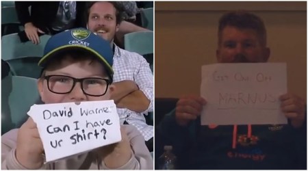 David Warner engages in banter with fans during AUS vs ENG 1st ODI