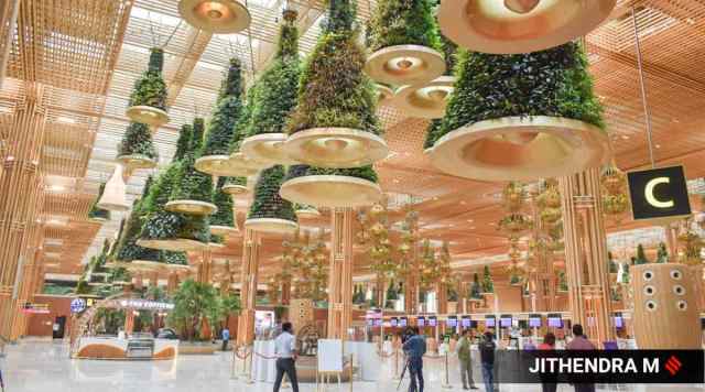 Glimpses from Terminal 2 of Kempegowda International Airport that was inaugurated by PM Modi on Friday. (Express photo by Jithendra M)