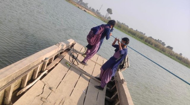 Kareena Kaur and Kirna Rani on their way to school. Express
