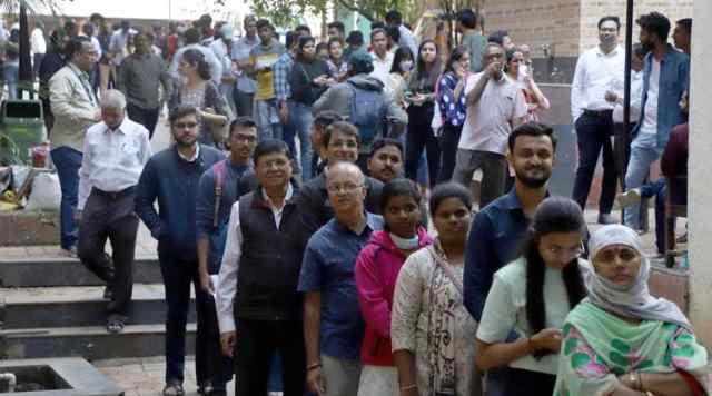 Senate elections held at Savitribai Phule Pune University(SSPU) and various colleges on Sunday.(Express Photo By Pavan Khengre)