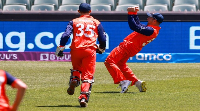 Roelof van der Merwe takes a brilliant catch against South Africa at Adelaide oval (AP)