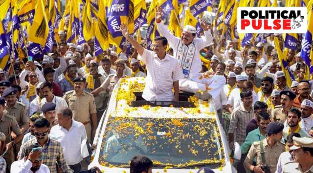 Aam Aadmi Party National Coordinator and Delhi Chief Minister Arvind Kejriwal participates in a roadshow for upcoming Gujarat Assembly elections, in Rajkot district, Monday, Nov. 7, 2022. (PTI Photo)